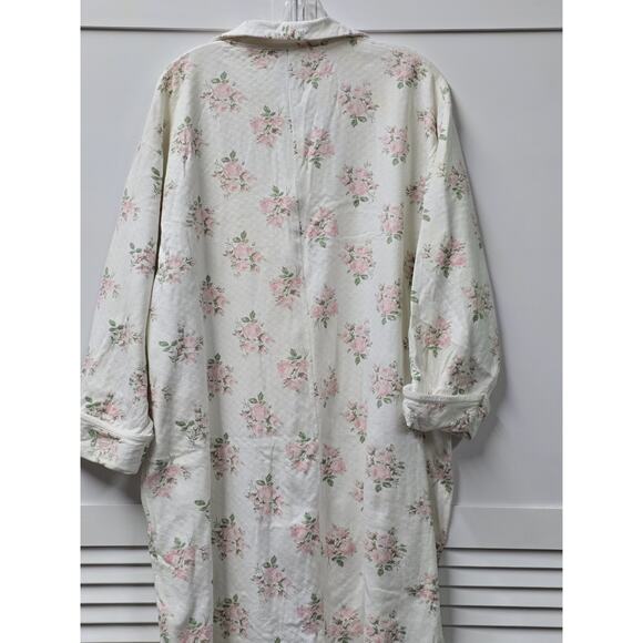 Christian Dior Robe Large Cotton Floral Cream Pink Full Length House Robe Vtg - Picture 5 of 6